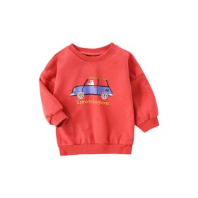 Baby Cartoon Bear Pattern Long Sleeve Cotton Terry Hoodie (Color: Orange, Size/Age: 90 (12-24M))