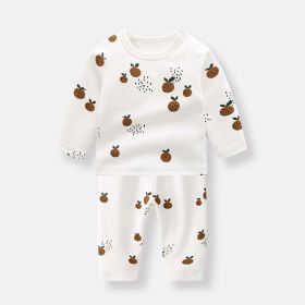 Baby 1pcs Allover Fruit Graphic Long Sleeve Bottoming Shirt & Trousers Sets (Color: brown, Size/Age: 100 (2-3Y))