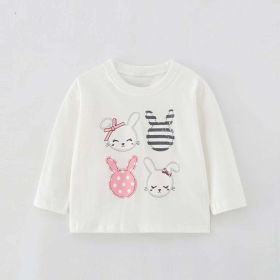Baby Girl Rabbit Print Pattern Crewneck Long Sleeve Comfy Shirt (Color: White, Size/Age: 90 (12-24M))