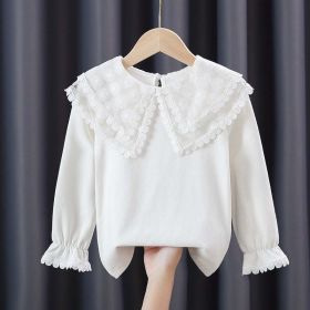 Baby Girl Solid Color Mesh Doll Neck Lapel Quality Shirt (Color: White, Size/Age: 140 (8-10Y))