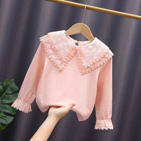 Baby Girl Solid Color Mesh Doll Neck Lapel Quality Shirt (Color: pink, Size/Age: 140 (8-10Y))