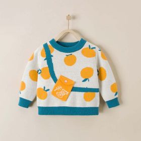 Baby Fruit Pattern False Bodycross Bag Design Pullover Sweater (Color: Blue, Size/Age: 110 (3-5Y))