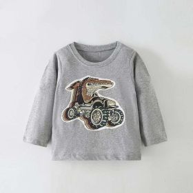 Baby Boy Cartoon Graphic Long Sleeve Western Style Shirt Top (Color: Grey, Size/Age: 90 (12-24M))