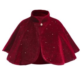 Baby Girl Solid Color Christmas Beautiful Shawl Cape Party Clothes (Color: Red, Size/Age: 100 (2-3Y))