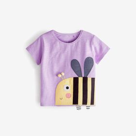Baby Cartoon Animal Patched Graphic Short Sleeve O-Neck Design Tops (Color: Purple, Size/Age: 100 (2-3Y))