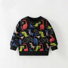 Baby Boy All Over Dinosaur Print Pattern Western Style Hoodie (Color: Black, Size/Age: 90 (12-24M))