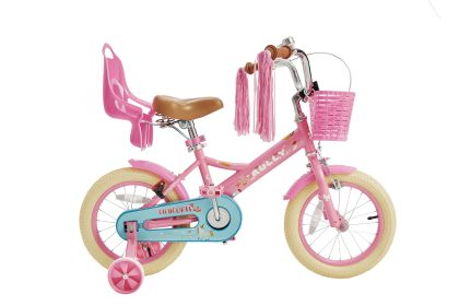 RULLY Kids Bike 12 14 16 Inch Bicycle for Girls Ages 2-7 Years, Training Wheels Included, Girl Bikes with Basket Bike Streamers Toddler, Pink White (Color: pink, size: 12 Inch)