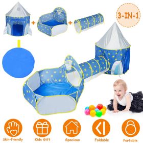 3 In 1 Child Crawl Tunnel Tent Kids Play Tent Ball Pit Set Foldable Children Play House Pop-up Kids Tent w/Storage Bag (Color: Blue)