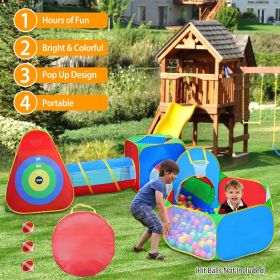 5Pcs Kids Ball Pit Tents Pop Up Playhouse w/ 2 Crawl Tunnel & 2 Tent For Boys Girls Toddlers (Color: Multi-Color)