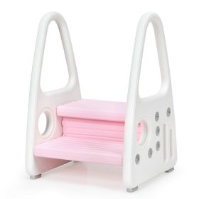 Kids Step Stool Learning Helper with Armrest for Kitchen Toilet Potty Training (Color: pink)