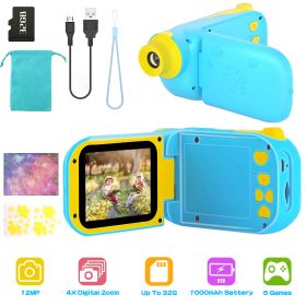Kids Digital Camera Child Video Camera Children Camcorder Christmas Toy Birthday Gifts with 2.4in Screen 4X Digital Zoom (Color: Blue)
