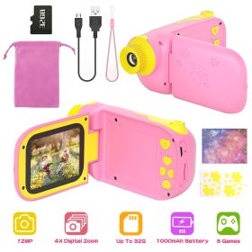 Kids Digital Camera Child Video Camera Children Camcorder Christmas Toy Birthday Gifts with 2.4in Screen 4X Digital Zoom (Color: pink)