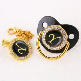Black Bling Baby Pacifier And Clip Alphabet Letter Nipple (Letter: Y)