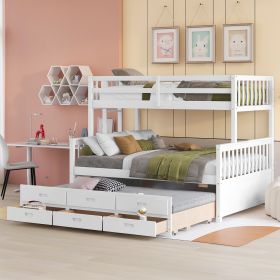 Twin-Over-Full Bunk Bed with Twin size Trundle ;  Separable Bunk Bed with Drawers for Bedroom (Color: White)