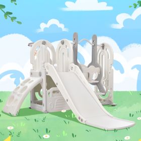 Toddler Slide and Swing Set 5 in 1; Kids Playground Climber Slide Playset with Basketball Hoop Freestanding Combination for Babies Indoor & Outdoor (Color: Gray)