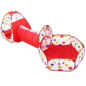 3 In 1 Child Crawl Tunnel Tent Kids Play Tent Ball Pit Set Foldable Children Play House Pop-up Kids Tent (Color: Red)