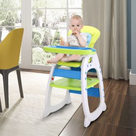 Multipurpose Adjustable Highchair,Children's dining chair for Baby Toddler Dinning Table with Feeding Tray and 5-Point Safety Buckle XH (Color: blue&green)