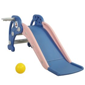 3 in 1 Kids Climber and Slide, Toddler Play Set with Basketball Hoop and Ball, Indoor Outdoor Freestanding Slide for Preschool Boys Girls XH (Color: Blue)