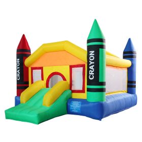 Bounce House Castle with Slide;  Storage Bag;  Inflatable Jumper House for Kids Aged 3-10;  Castle Bouncer for Indoor and Outdoor (Style: Crayon)