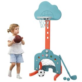 3-in-1 Kids Adjustable Basketball Hoop Set with Balls (Color: Green)
