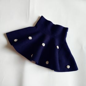 Children's Knitted Mini Skirt High Waist Umbrella Skirt Large Swing Skirt (Option: Dark Blue-Size 110)