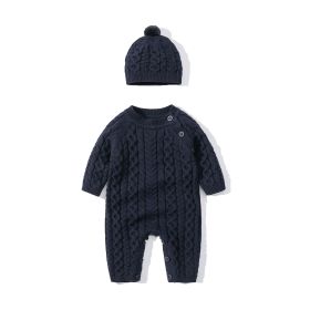 Autumn And Winter Knitted Onesie Hemp Hemp Ha Yi (Option: Navy Blue-59cm)