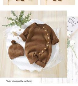 Babies' Knit Jumpsuit Male And Female Baby Sweater (Option: Brown-59cm)