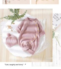 Babies' Knit Jumpsuit Male And Female Baby Sweater (Option: Pink-59cm)