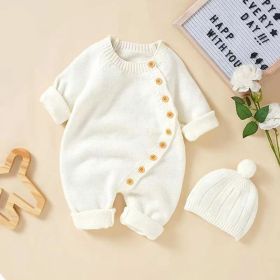 Babies' Knit Jumpsuit Male And Female Baby Sweater (Option: Creamy White-59cm)