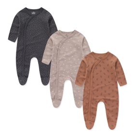 3 Pieces New Baby Cotton Long-sleeved Jumpsuit Baby Foot-wrapped Romper Boneless Sewing Pajamas (Option: Dark 3 Pieces-0to3M)