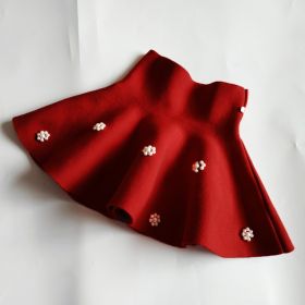 Children's Knitted Mini Skirt High Waist Umbrella Skirt Large Swing Skirt (Option: Wine Red-Size 110)