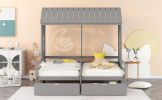 Twin Twin House Bed with 2 Drawers, White