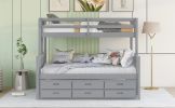Twin-Over-Full Bunk Bed with Twin size Trundle ;  Separable Bunk Bed with Drawers for Bedroom