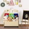 Kids Wooden Toy Storage Unit Organizer with Rolling Toy Box and Plastic Bins