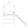 Metal House Bed With Slide;  Twin Size Metal Loft Bed with Two-sided writable Wooden Board