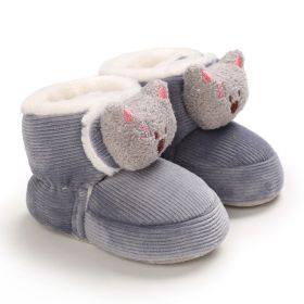 Baby Cotton-padded Winter High-top Children's Cartoon Cute Toddler Soft Bottom Boot (Option: Gray-11cm)