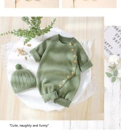 Babies' Knit Jumpsuit Male And Female Baby Sweater (Option: Matcha-59cm)