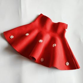Children's Knitted Mini Skirt High Waist Umbrella Skirt Large Swing Skirt (Option: Red-Size 110)