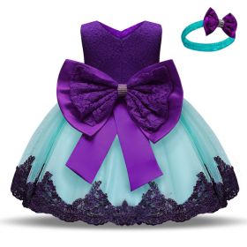 M Baby Girl Year Birthday Dress Newborn Christening Gown (Option: Deep purple1-9M)
