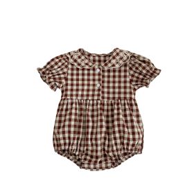 Baby  Embroidered Lapel Plaid Romper (Option: Brown-90cm)