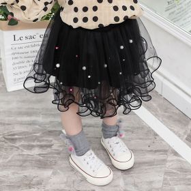 Tulle Tutu Fashion Bead Mesh Princess Skirt Children Dance Skirt Fashion (Option: Black-80cm)
