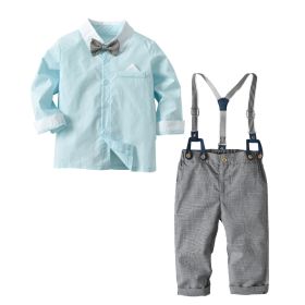 European And American Long-sleeved Contrast Color Shirt Overalls (Option: Light Blue-80cm)