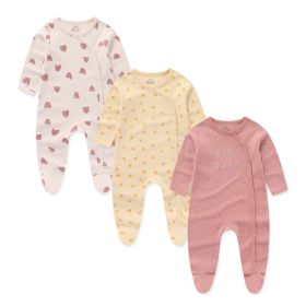 3 Pieces New Baby Cotton Long-sleeved Jumpsuit Baby Foot-wrapped Romper Boneless Sewing Pajamas (Option: Light 3Pieces-0to3M)