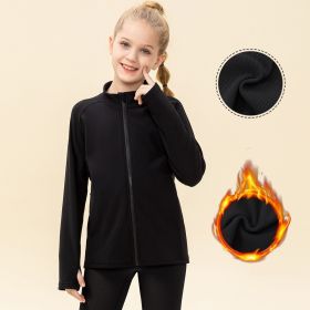 Kids' Warm Yoga Suit Zipper Running (Option: Black-150cm)