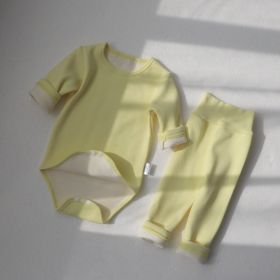 Children's Clothing Spring Baby Jumpsuit High Waist Belly Protection Pants Suit (Option: Goose Yellow Fox Velvet Lining-80cm)