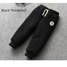 Free Shipping Baby Cotton Pants Ankle Banded Pants 0-6 Years Old Padded Fleece Trousers (Option: Black Thickened-130)