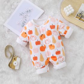Children's Clothing Autumn And Winter Baby Thick Cotton Jumpsuit Baby Jumpsuit Long Sleeve (Option: Pumpkin-73CM)