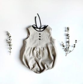 Baby Linen Sleeveless Color Matching Jumpsuit (Option: Apricot-80cm)