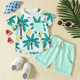 New Sports Style Tropical Rainforest Printing T-shirt Shorts Set (Option: Green-80cm)