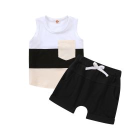 Short-sleeved Shorts Stitching Children's Suit (Option: Black Vest-80cm)